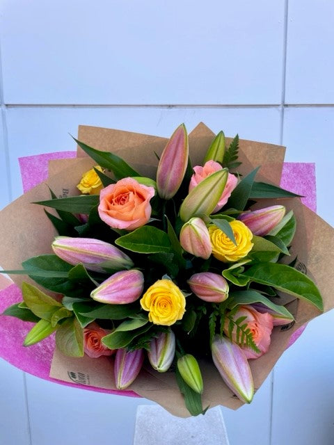 Lily & Coloured Rose Bouquet
